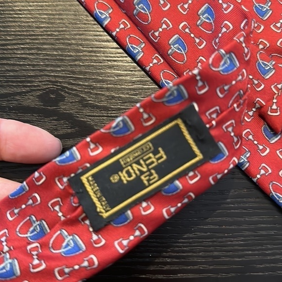 Vintage Fendi Silk Printed Tie Red Blue - Picture 10 of 10